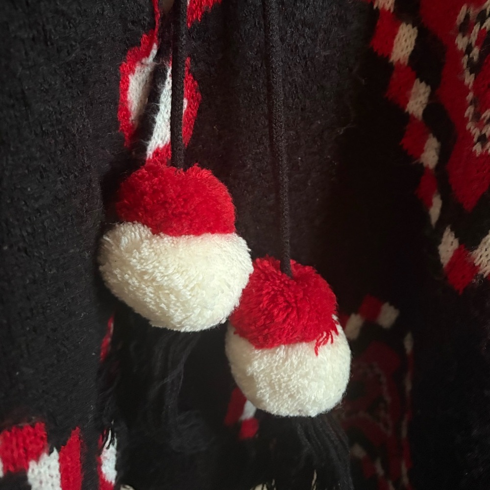 Relativity, Black And Red Knit Patterned Poncho, … - image 3